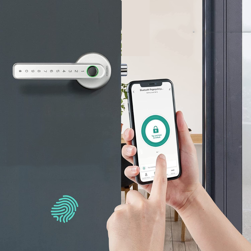 Smart dørgreb med fingeraftryk, kode og app
