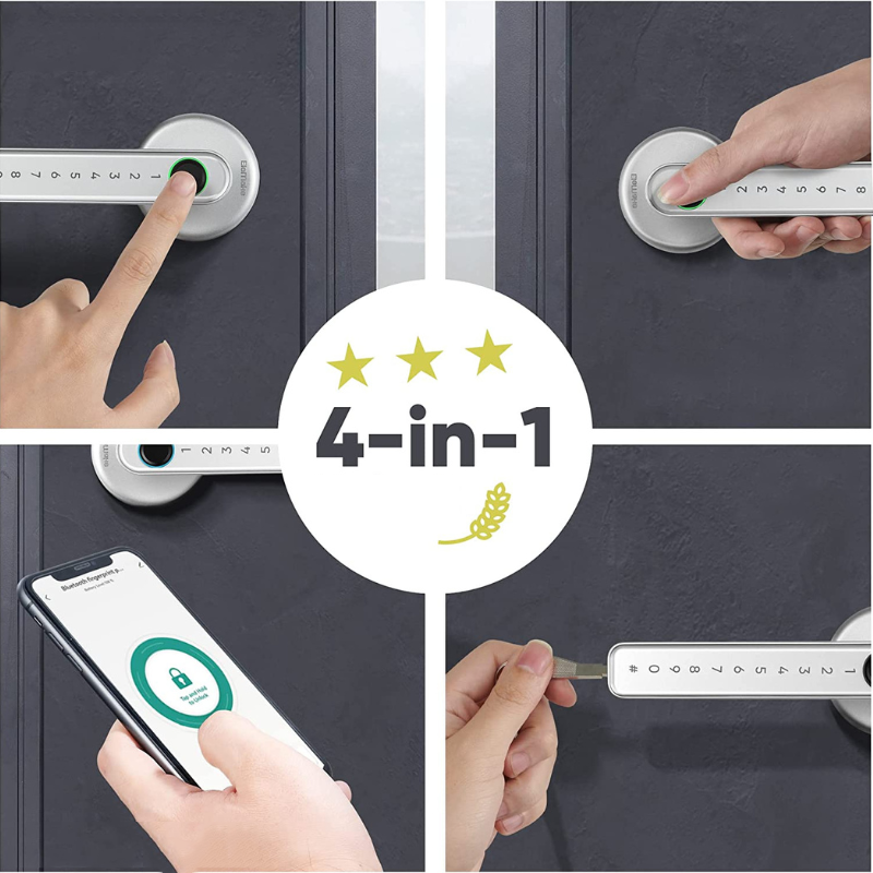 Smart dørgreb med fingeraftryk, kode og app