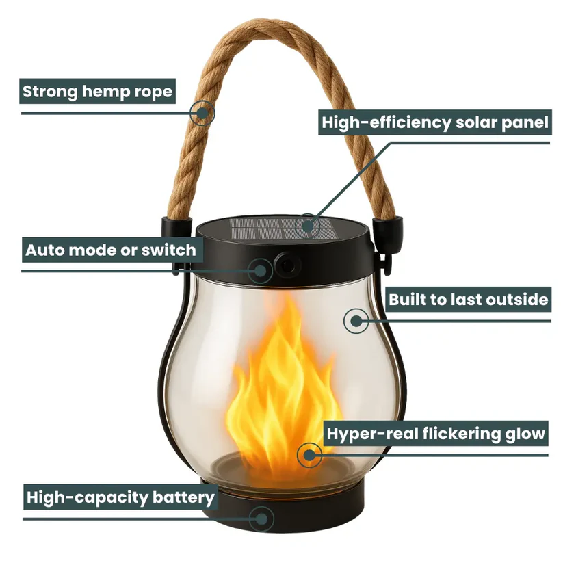 Solcellelanterne til haven med LED-flammeeffekt