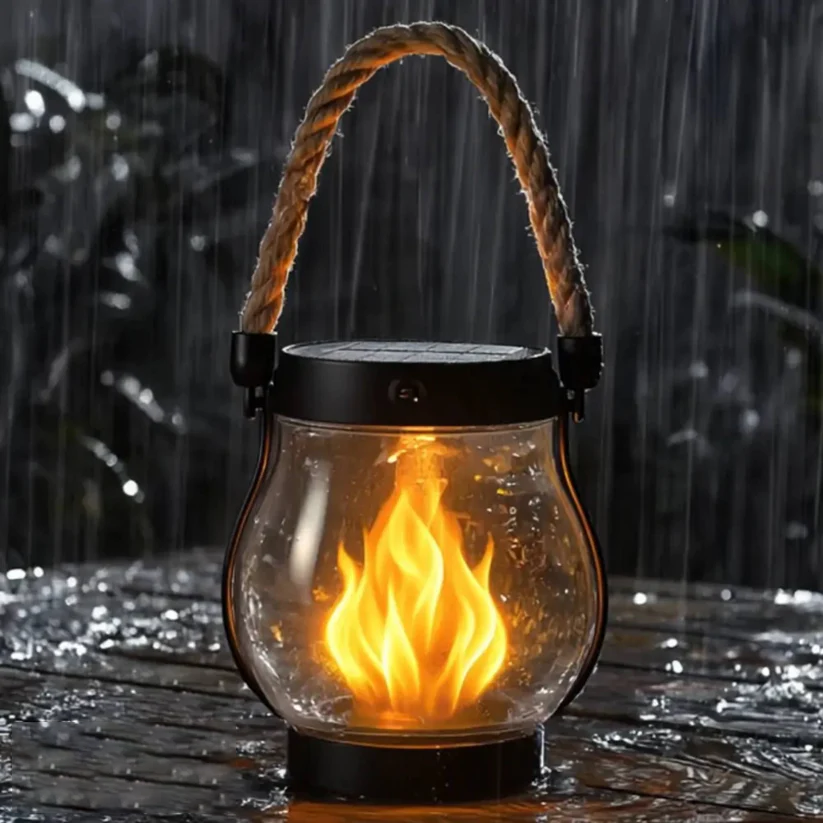Solcellelanterne til haven med LED-flammeeffekt