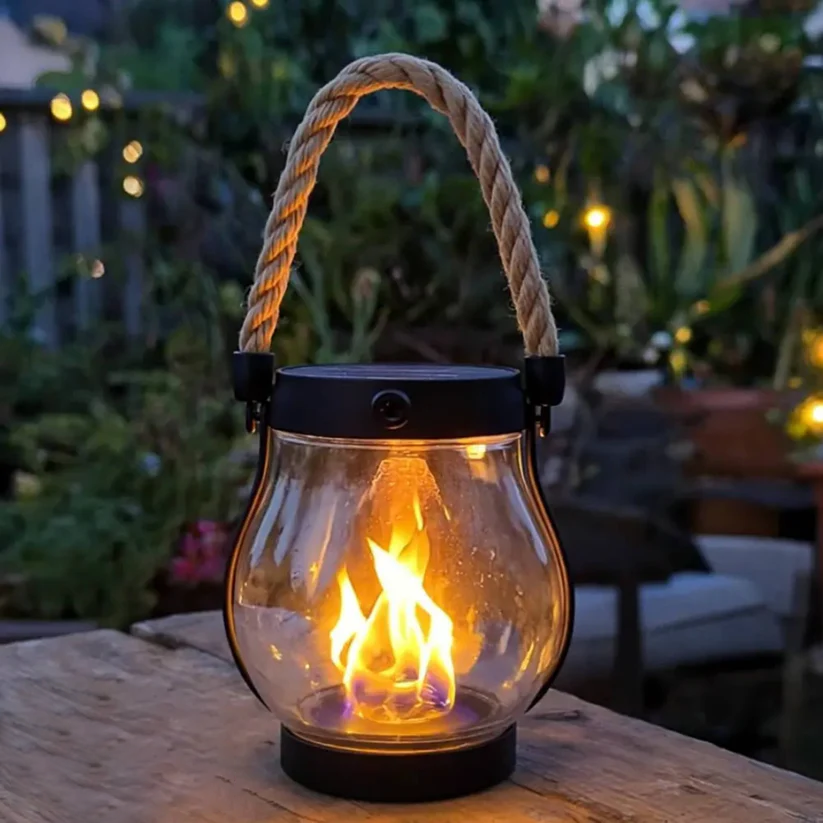 Solcellelanterne til haven med LED-flammeeffekt