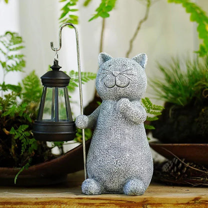 Solcellelampe med kattefigur til haven