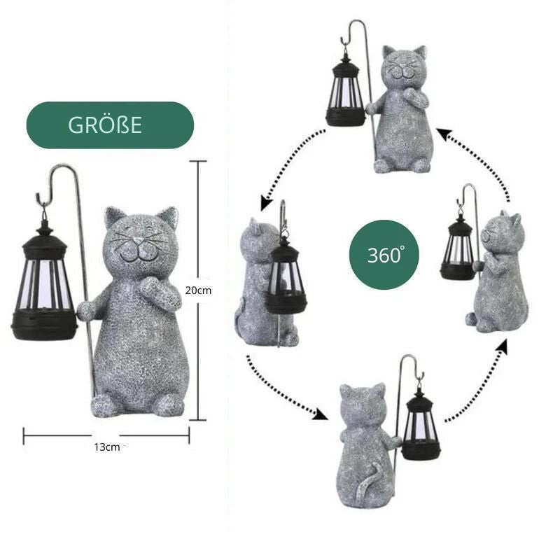 Solcellelampe med kattefigur til haven