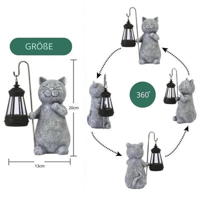 Solcellelampe med kattefigur til haven