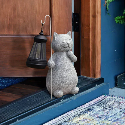Solcellelampe med kattefigur til haven