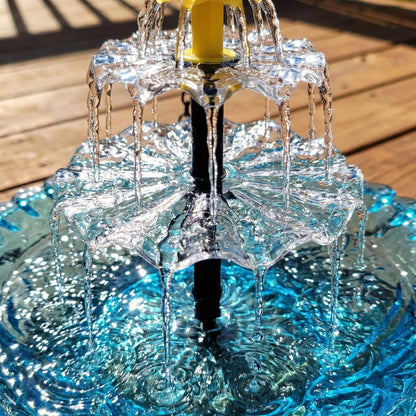 Hængende fuglebad i glas med todelt solcellefontæne