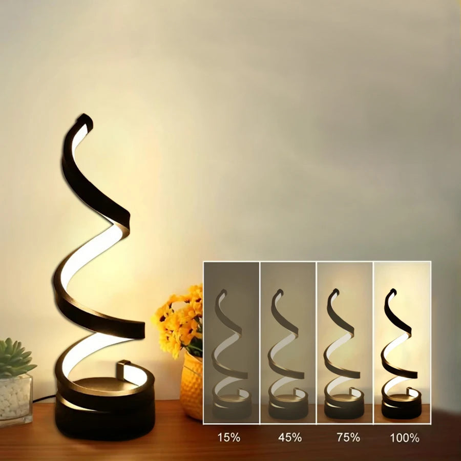 Spiralformet LED-bordlampe med 3 lysstyrker