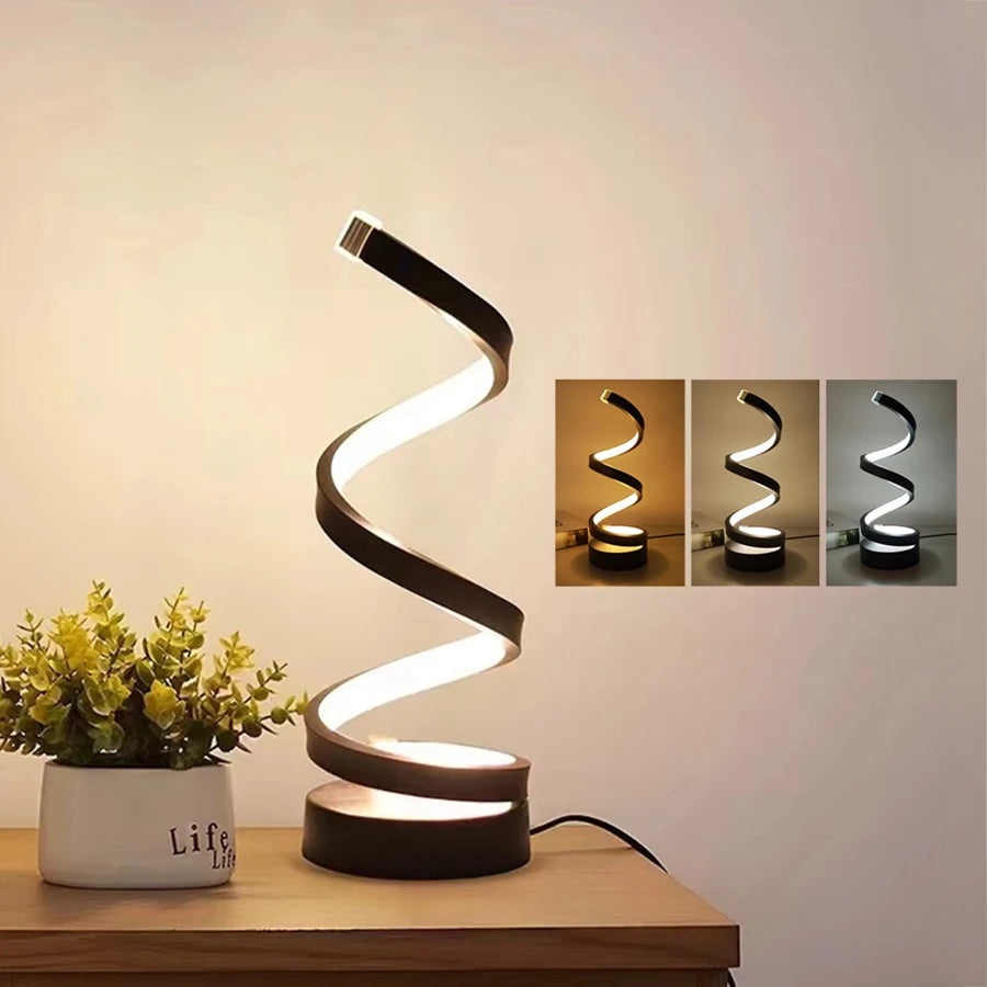 Spiralformet LED-bordlampe med 3 lysstyrker