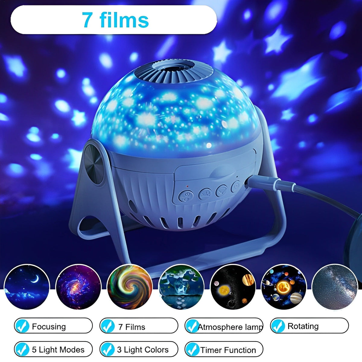 Planetarieprojektor med 7 motivindstillinger
