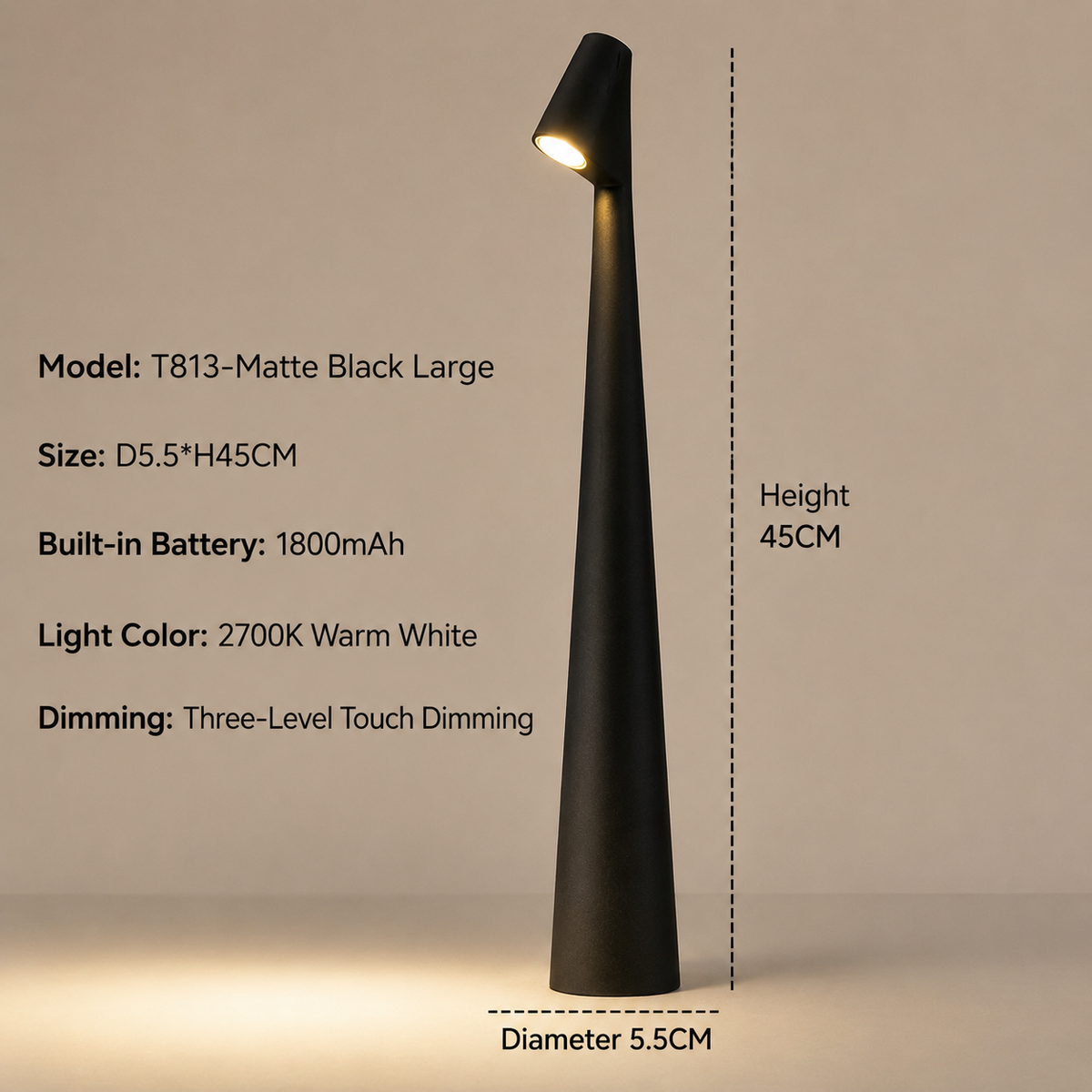 Trådløs LED-bordlampe med touchdæmper i 3 niveauer