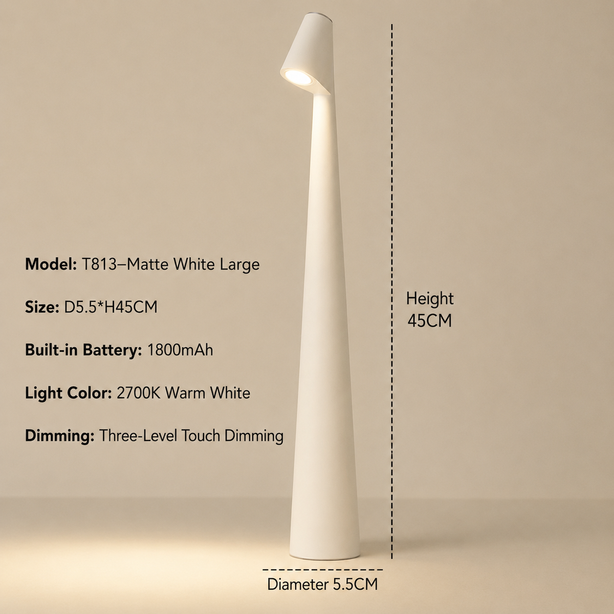 Trådløs LED-bordlampe med touchdæmper i 3 niveauer
