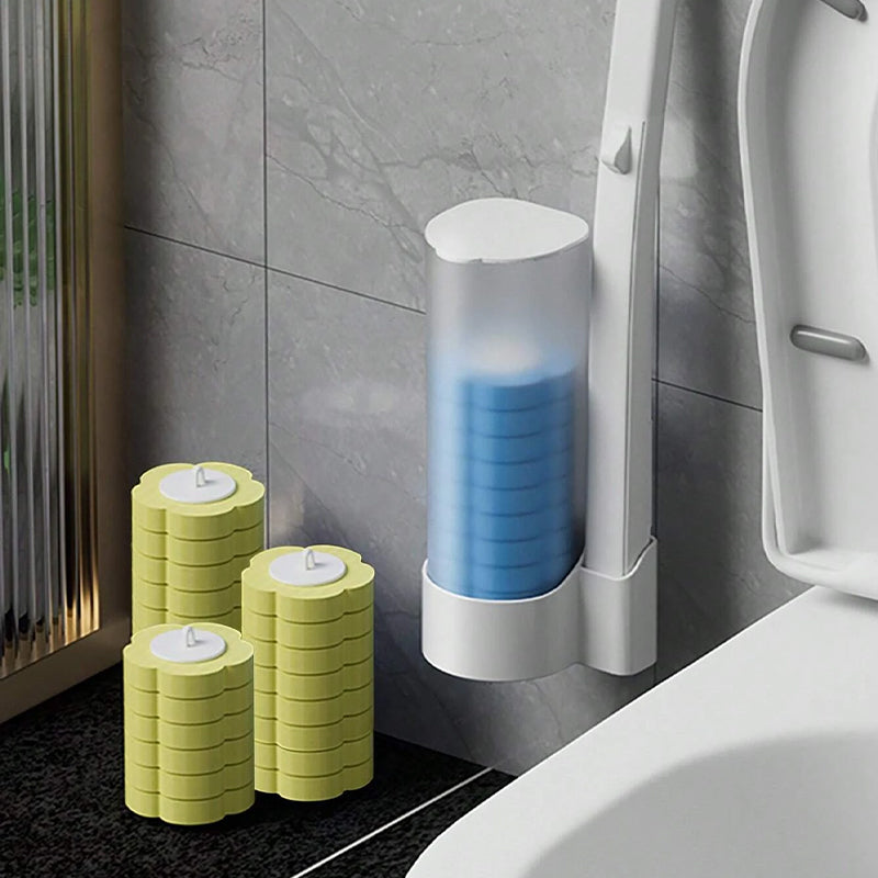 Toiletbørste med udskiftelige svampehoveder