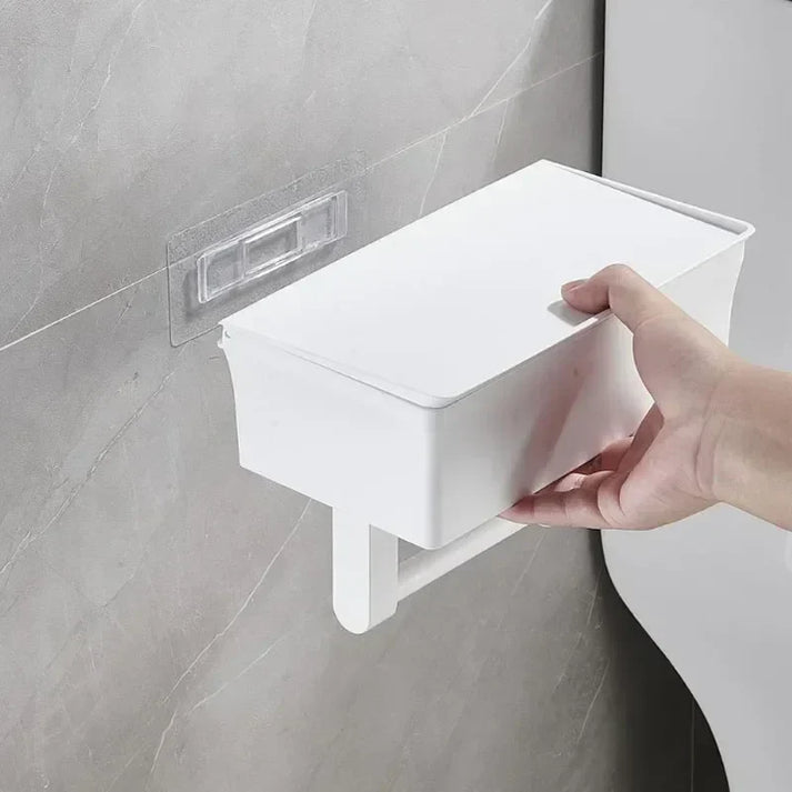 Vægmonteret toiletpapirholder med hylde – uden boring