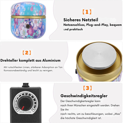 Elektrisk mini-drejeskive til keramik med frem- og bakfunktion