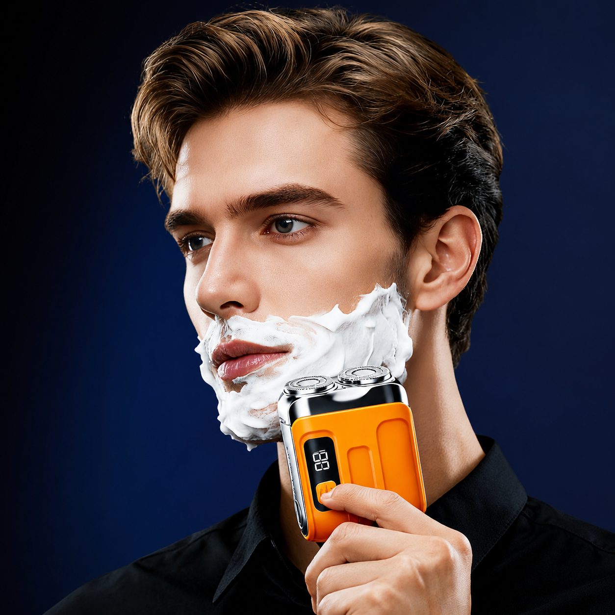 Bærbar mini-barbermaskine med dobbelt skærehoved og LED-display