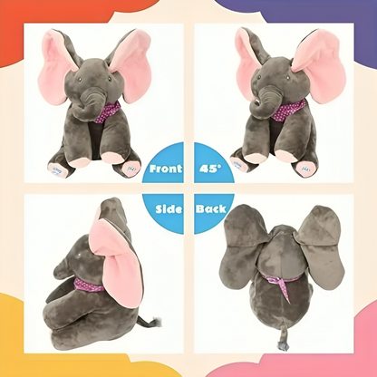 Interaktiv plys-elefant med titte-bøh og melodier