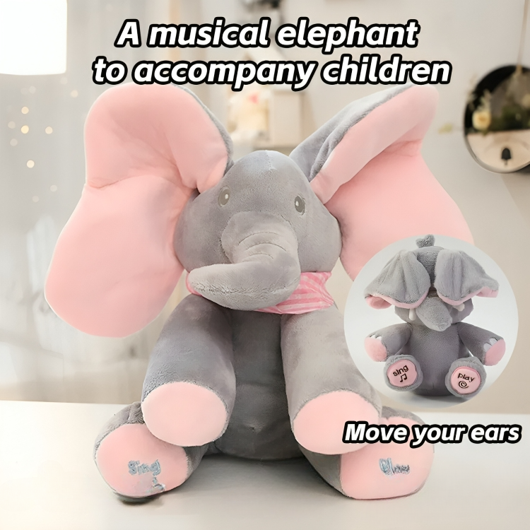 Interaktiv plys-elefant med titte-bøh og melodier