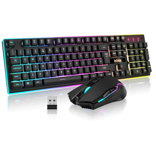 Trådløst gamingtastatur og mus med RGB-belysning – produktbillede 1