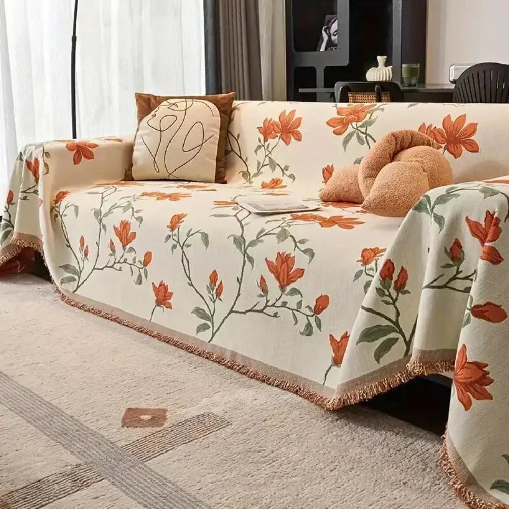 Sofaoverkast i chenille med mønster og kvaster