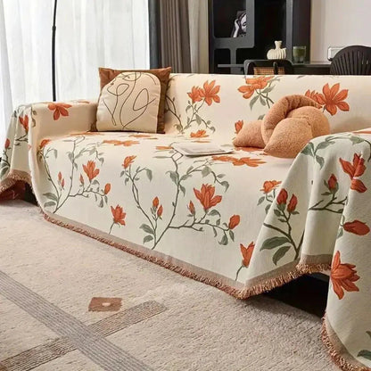 Sofaoverkast i chenille med mønster og kvaster