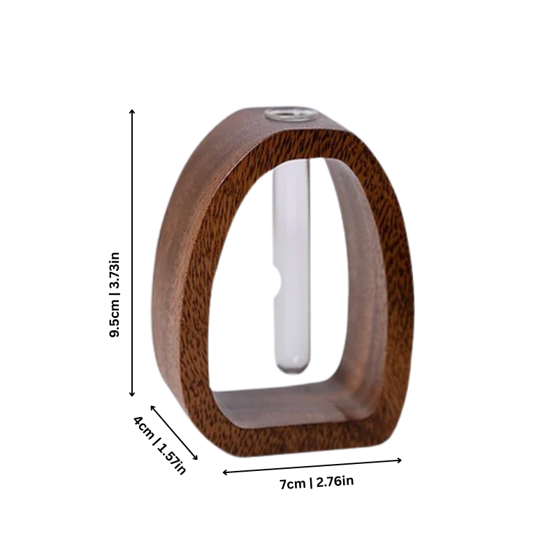 Minimalistisk vase med træramme og glasrør