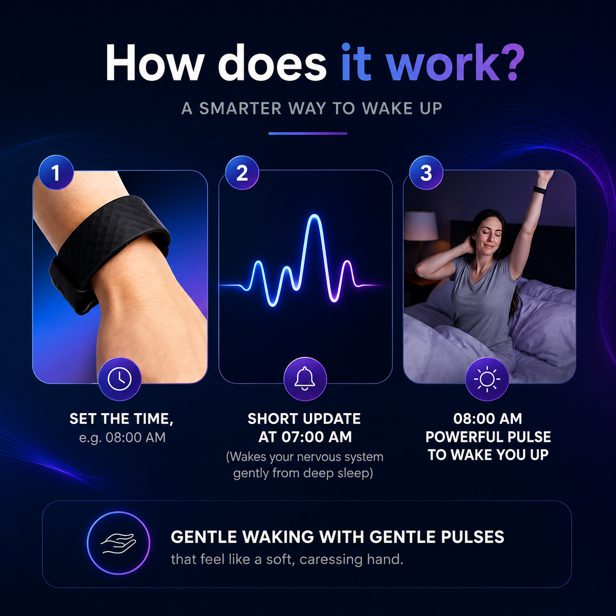 Vibrationsvækkeur som armbånd med LED-display