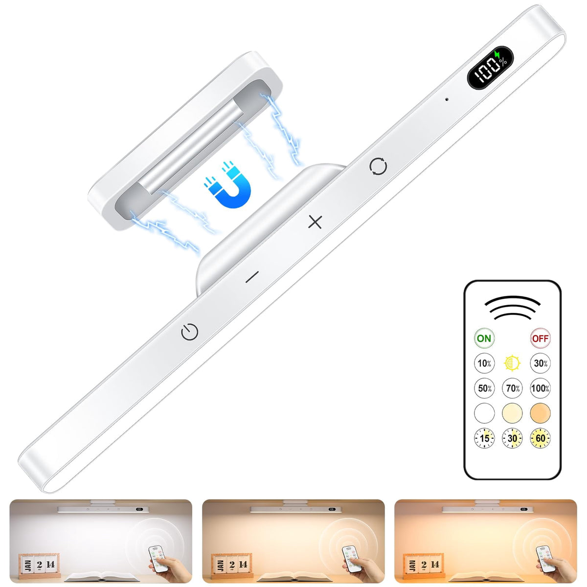 Genopladelig magnetisk LED-lyslist med touchbetjening – 30 cm