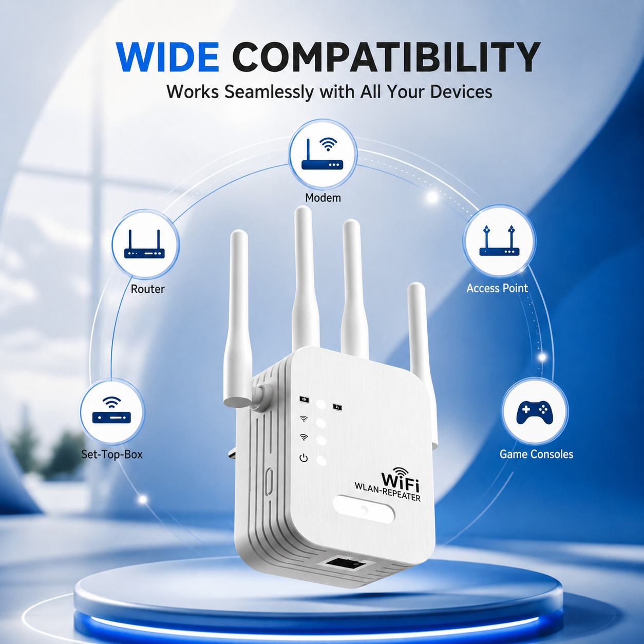 Dual-band WiFi-repeater med 4 antenner