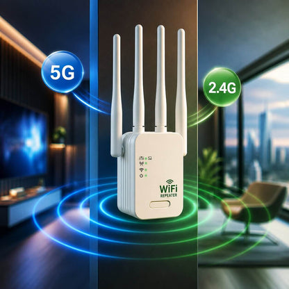 Dual-band WiFi-repeater med 4 antenner