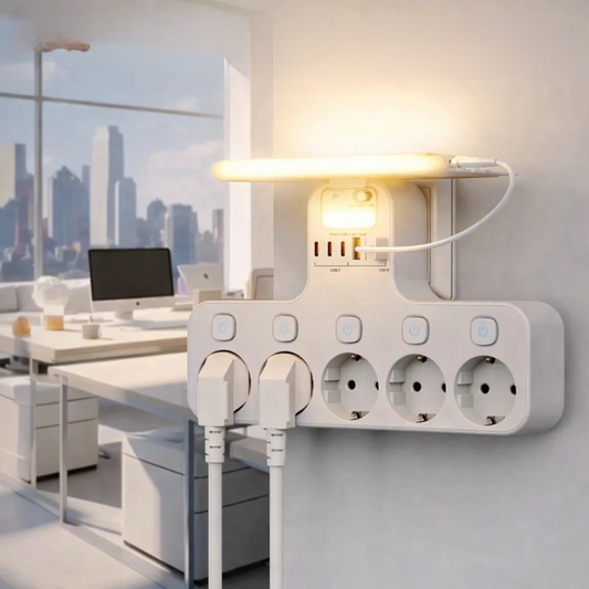 Vægmonteret stikdåse med individuelle kontakter og USB-porte