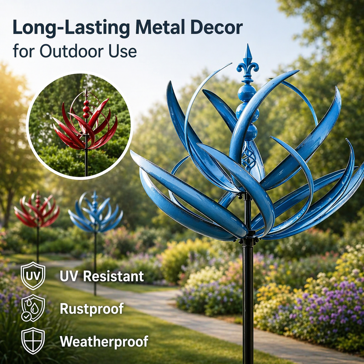 Rustbestandigt vindspil i metal med lotusdesign