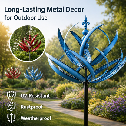 Rustbestandigt vindspil i metal med lotusdesign