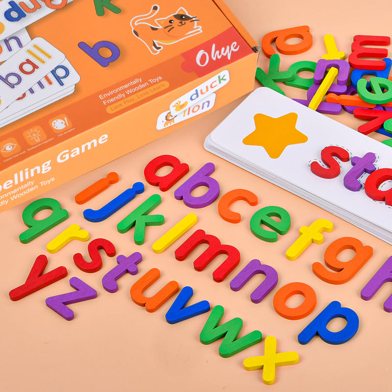 Montessori-stavespil med bogstaver og billedkort