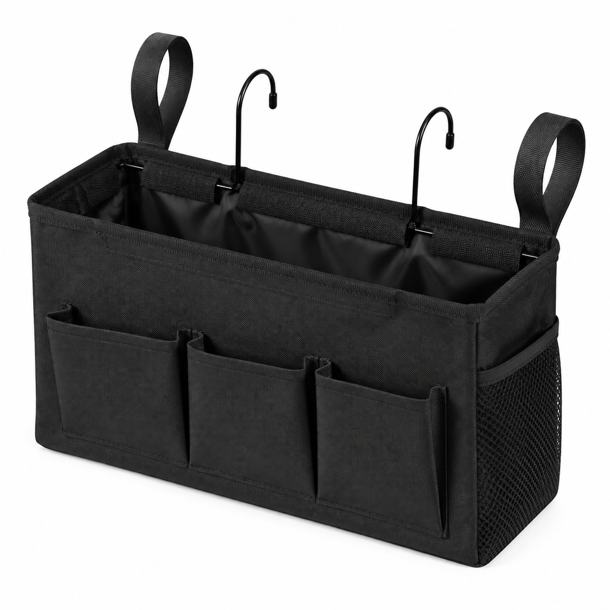 Sengelomme i kanvas med 5 lommer og 2 kroge – 37 × 12 × 20 cm