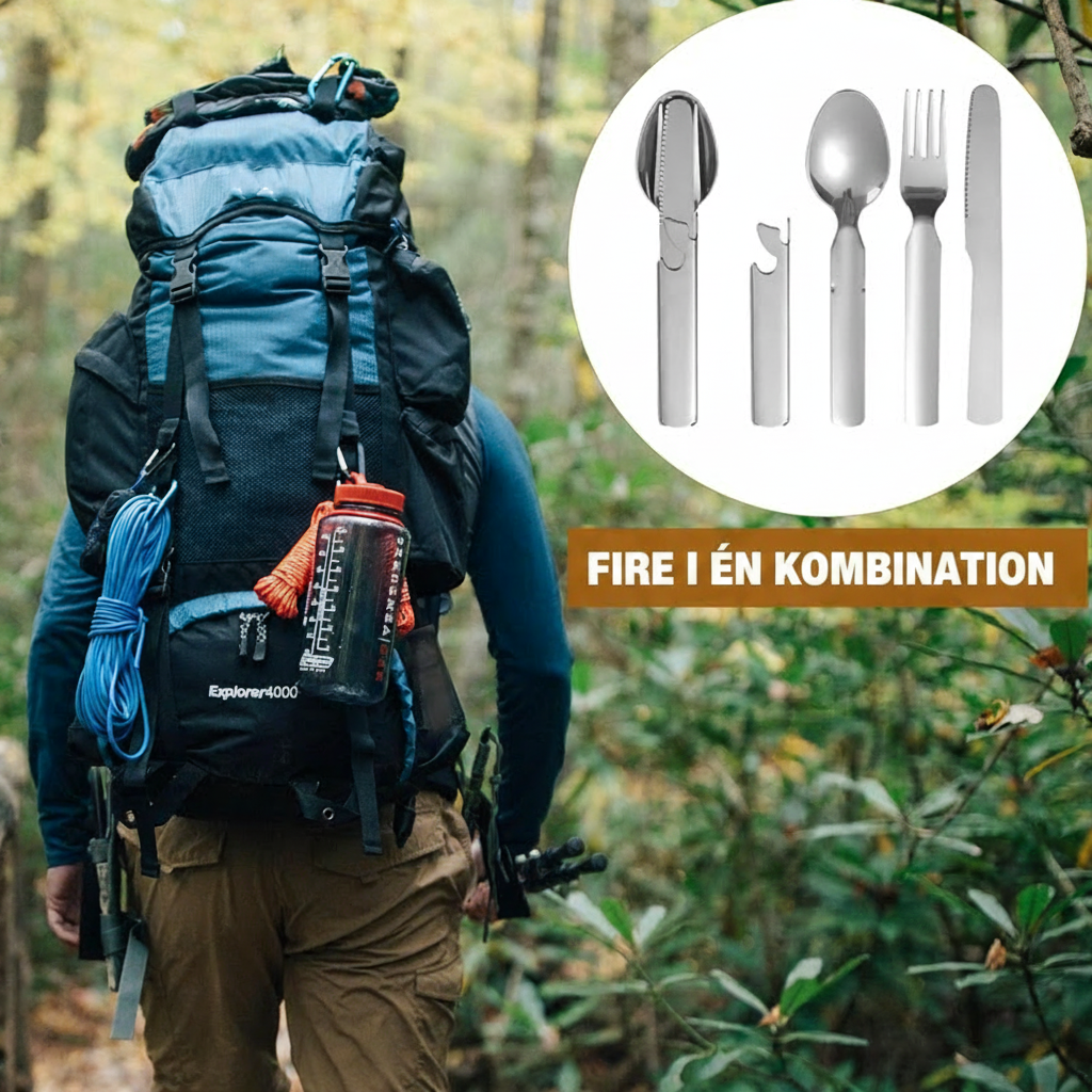 Foldbart 4-i-1 campingbestik i rustfrit stål – produktbillede 1