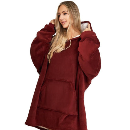 Oversized hoodie-tæppe med blødt sherpa-for – produktbillede 13
