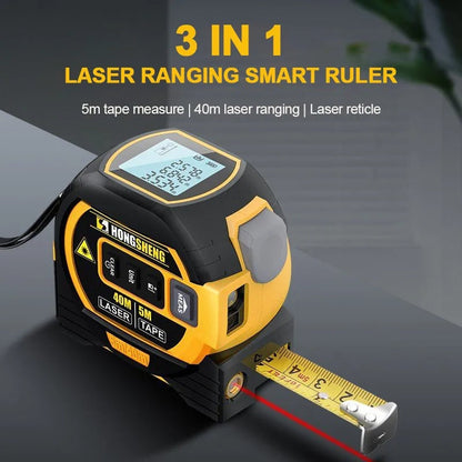 3-i-1 lasermåler med 5 m målebånd og 60 m rækkevidde
