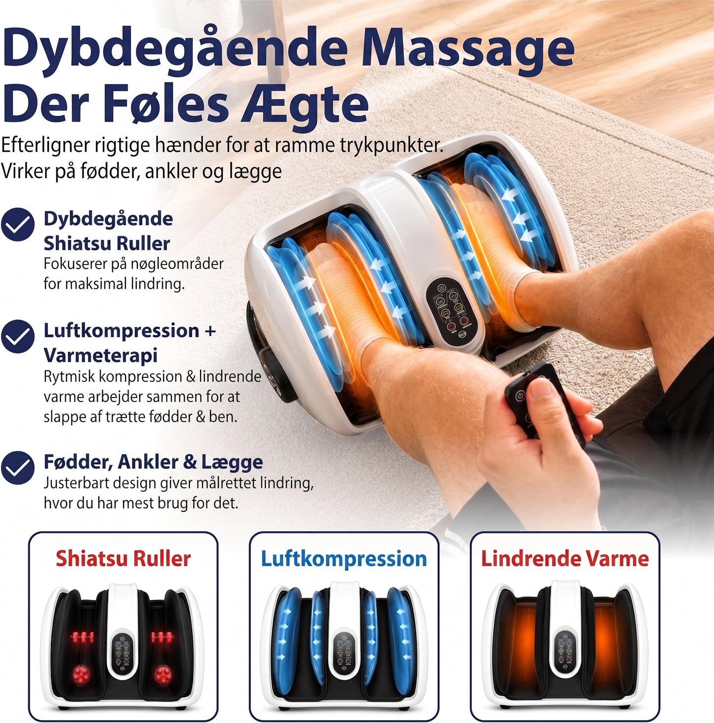 Fod- og lægmassager med shiatsu, luftkompression og varme