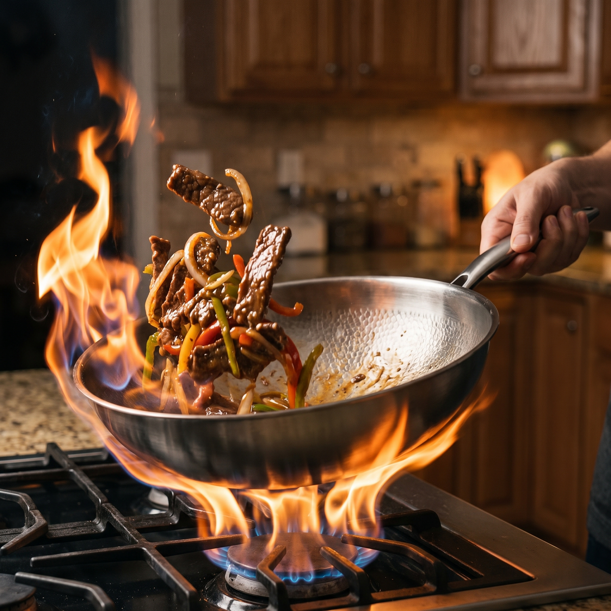 Håndhamret wok i titanium – 30 cm