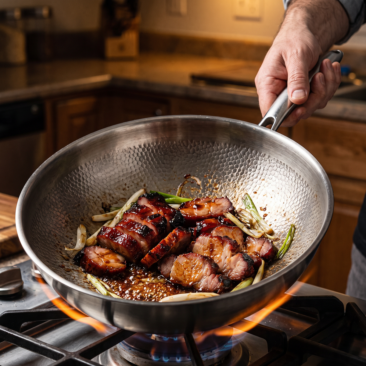 Håndhamret wok i titanium – 30 cm