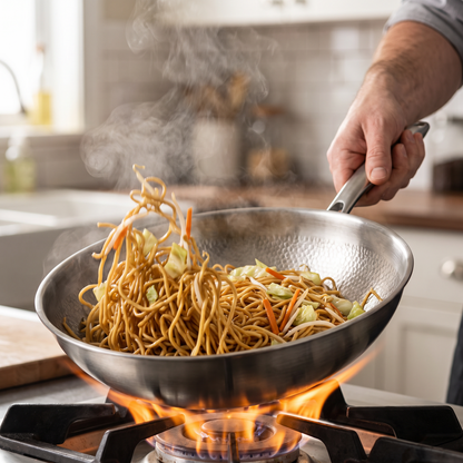 Håndhamret wok i titanium – 30 cm