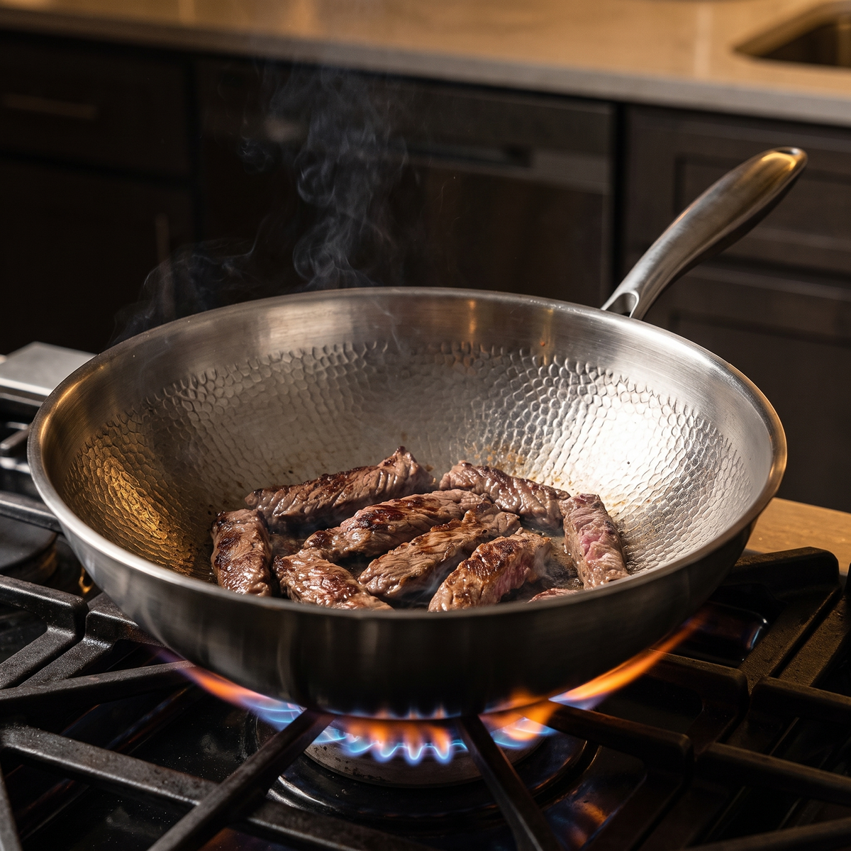 Håndhamret wok i titanium – 30 cm
