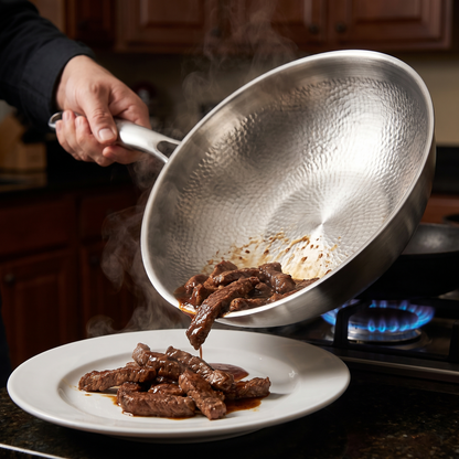 Håndhamret wok i titanium – 30 cm