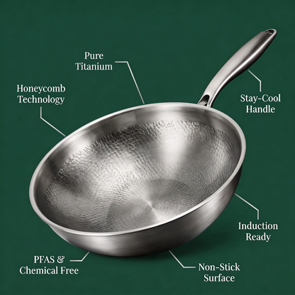 Håndhamret wok i titanium – 30 cm