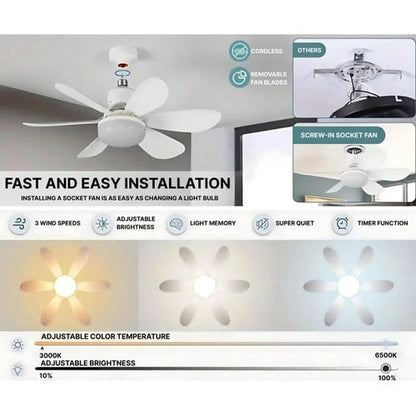 Loftsventilator med LED-lys og Fjernbetjening