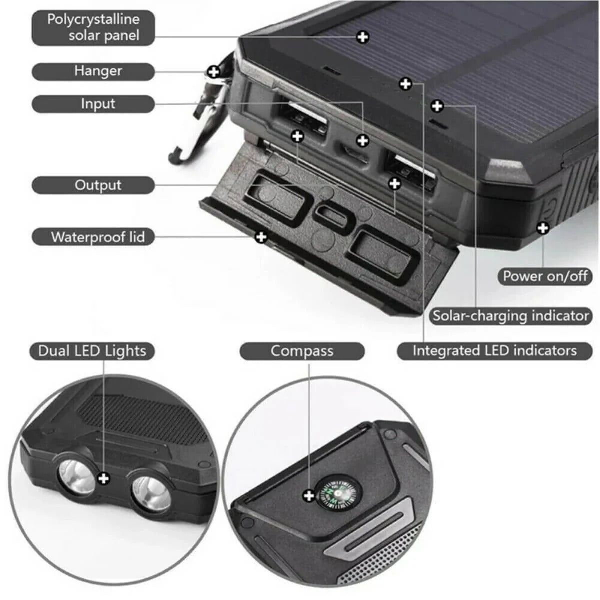 Vandtæt solcelle-powerbank