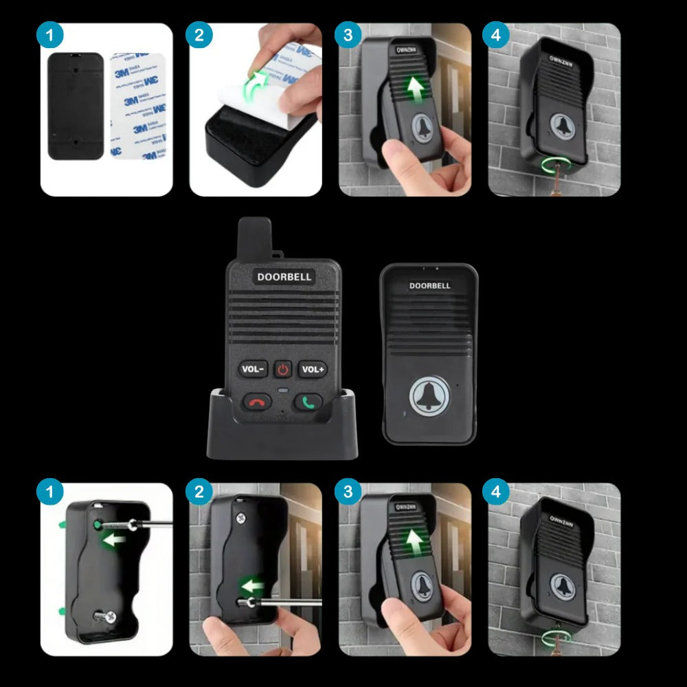 Trådløs dørtelefon med intercom-funktion