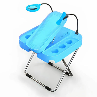 Justerbar pedicurefodstøtte med LED-lup