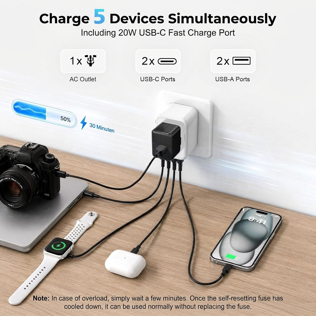 Universal rejseadapter 20 W med USB- og USB-C-porte