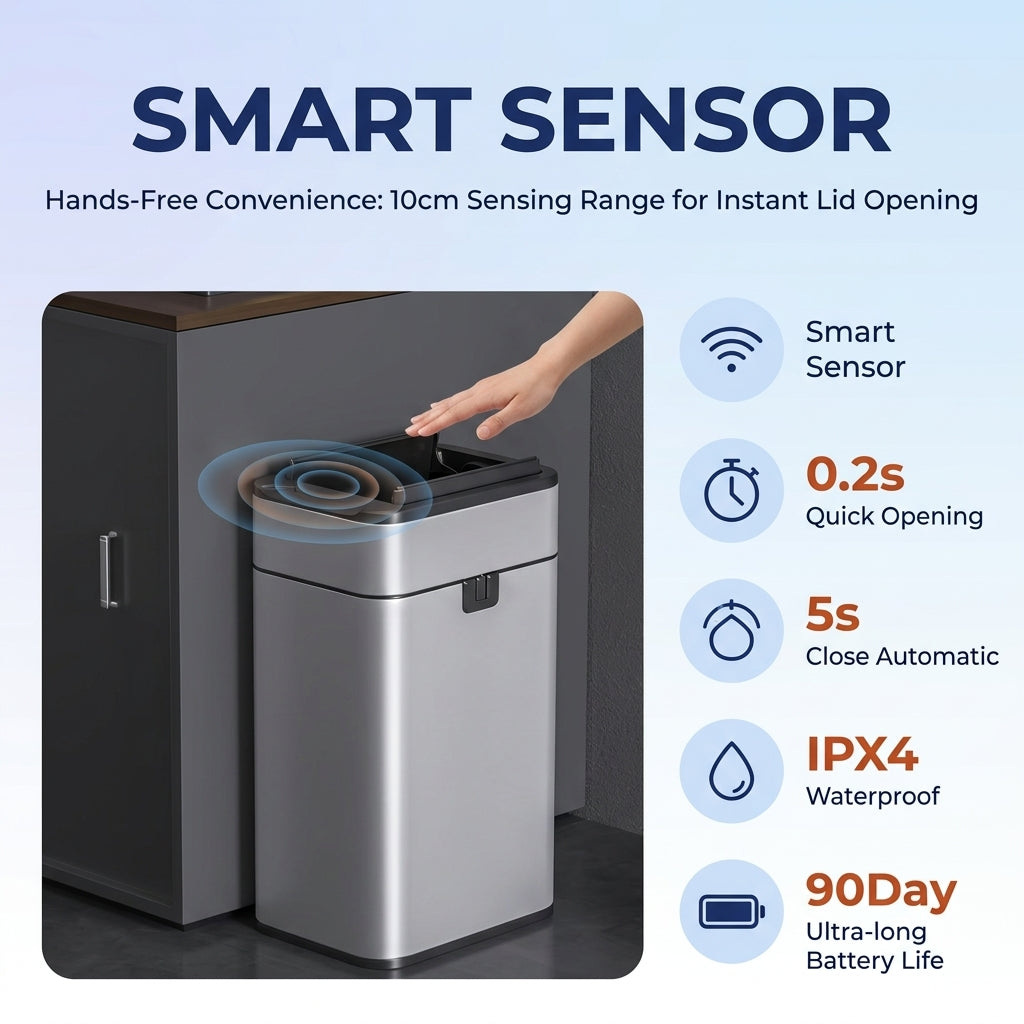 Sensorstyret affaldsspand i rustfrit stål
